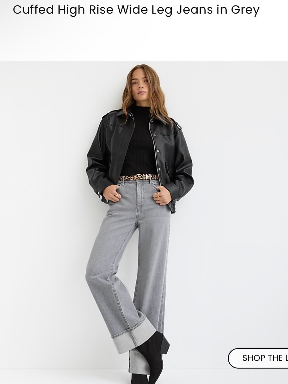 LOFT Grey Cuffed High-Rise Wide-Leg Jeans